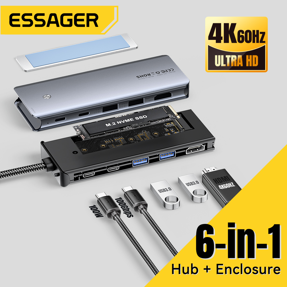 Usb Hub Type C - Essager USB C Hub z obudową